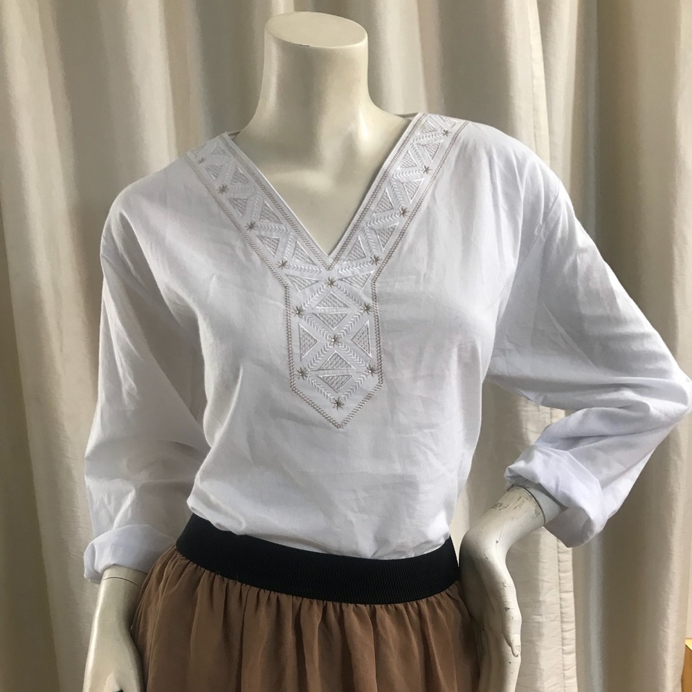 Boho Longsleeve White Cotton Top Ethnic Embroidery